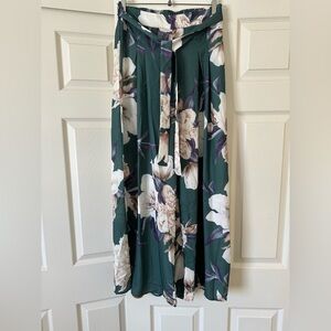 Simple Green Floral Wide Leg Pants